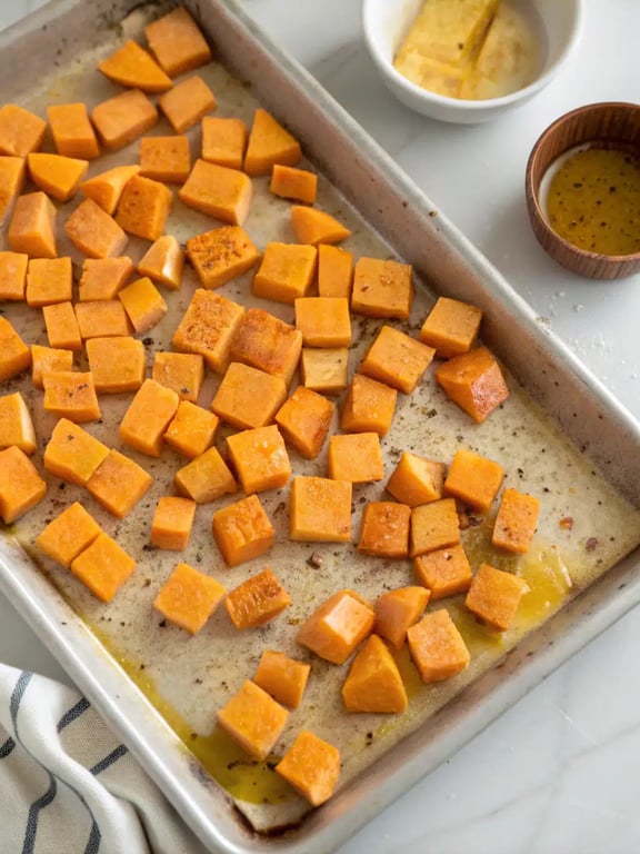 sweet potato quinoa salad — step 2 Step 2 for sweet potato quinoa salad — process in progress