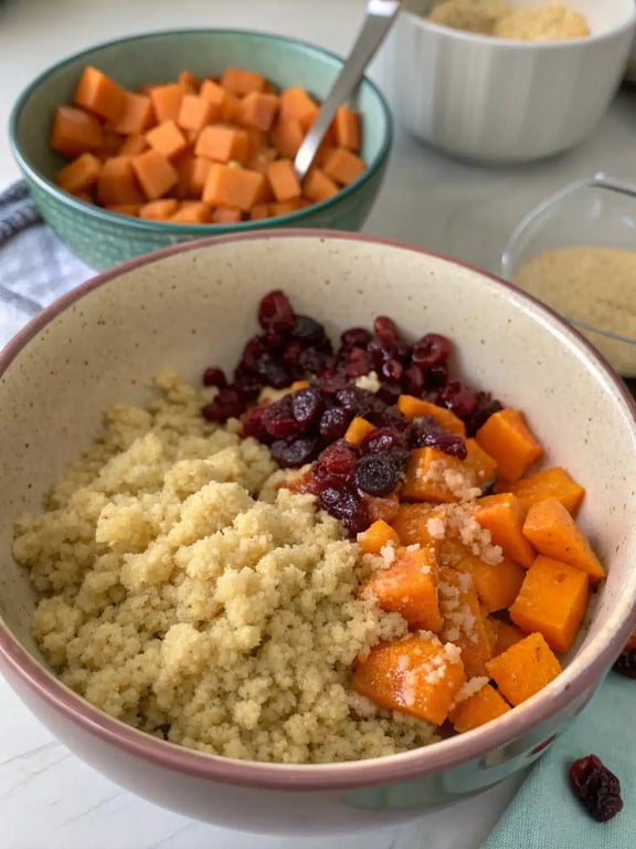 sweet potato quinoa salad — step 4 Step 4 for sweet potato quinoa salad — texture check