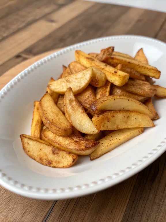 air fryer apple fries served on a platter with dipping sauces