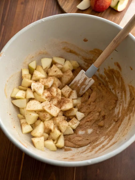 Flipping golden air fryer apple fritters in the air fryer basket