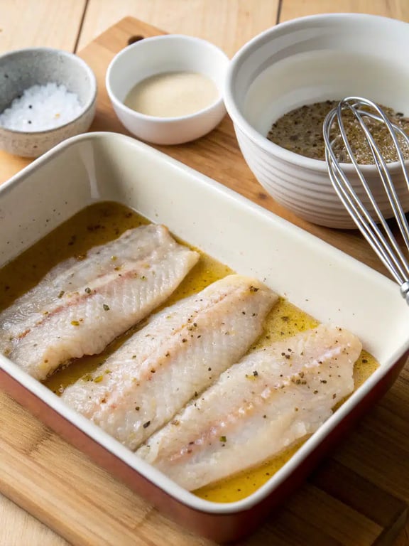 Step 4 for air fryer cod — fillets arranged in the air fryer basket