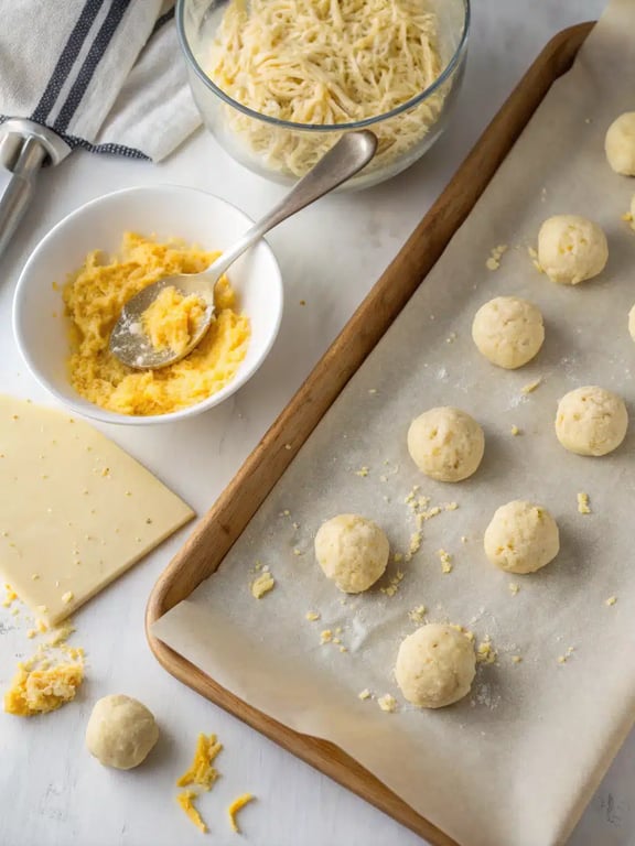 Step 4 for cheesy thumbprint appetizers — texture check