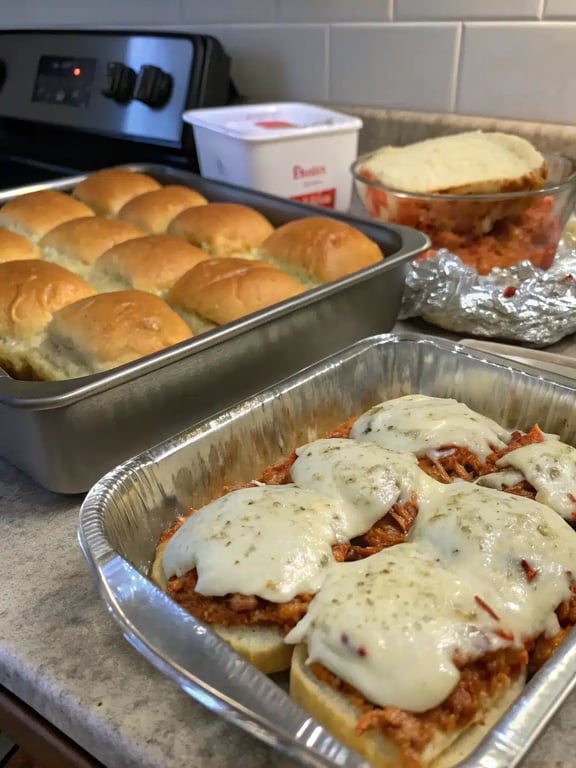 Final step for chicken parmesan sliders — plated and ready