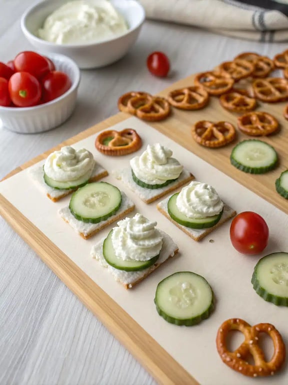 Finished platter of beautiful finger food appetizers ready to serve.