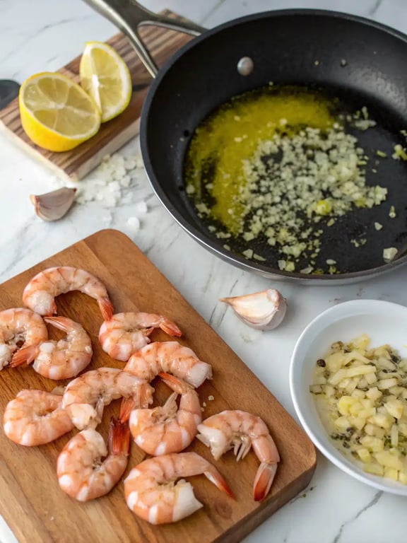 Step 4 for garlic shrimp crostini — texture check