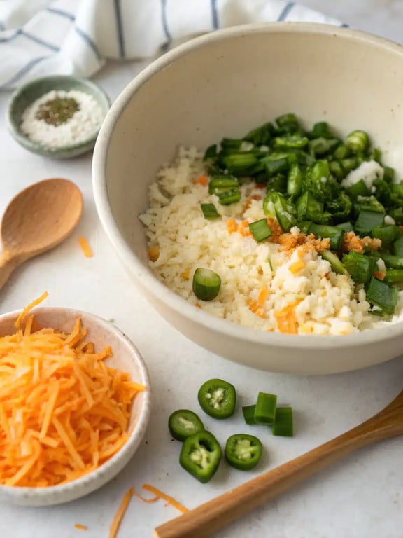 Breading station showing flour, egg, and panko for coating jalapeno popper balls