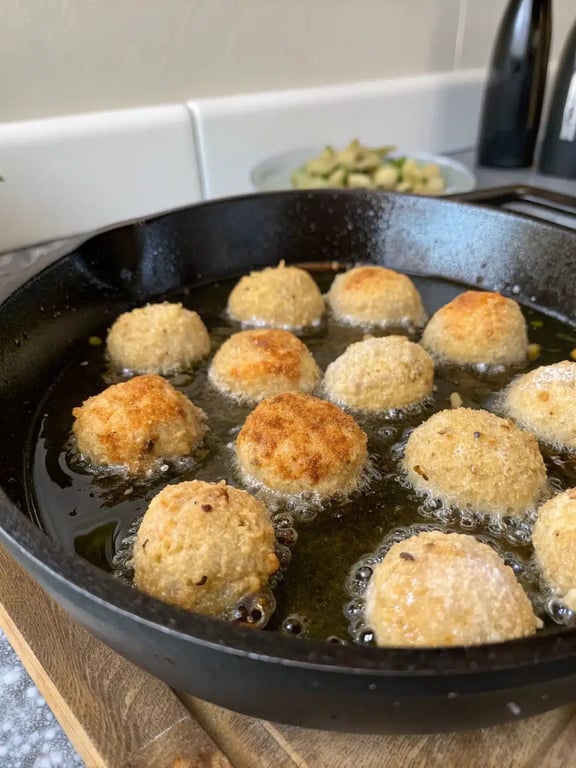 Finished golden brown jalapeno popper balls draining on a wire rack
