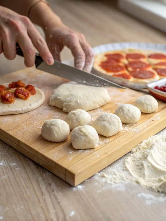 Step 2 for pizza monkey bread — process in progress