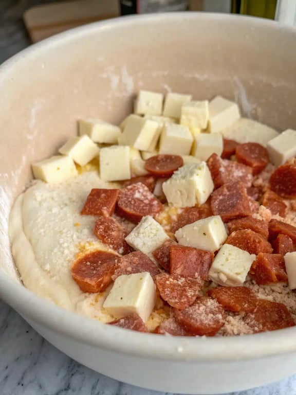 Step 4 for pizza monkey bread — texture check
