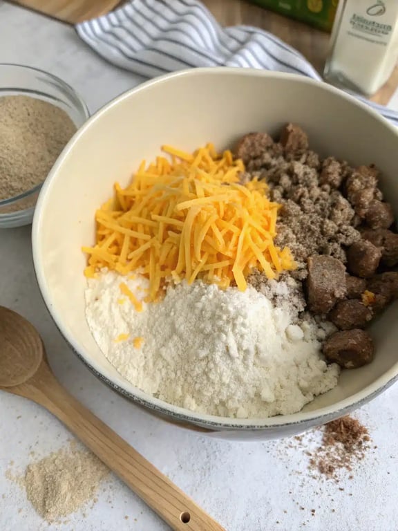 Step 2 for sausage balls recipe — process in progress