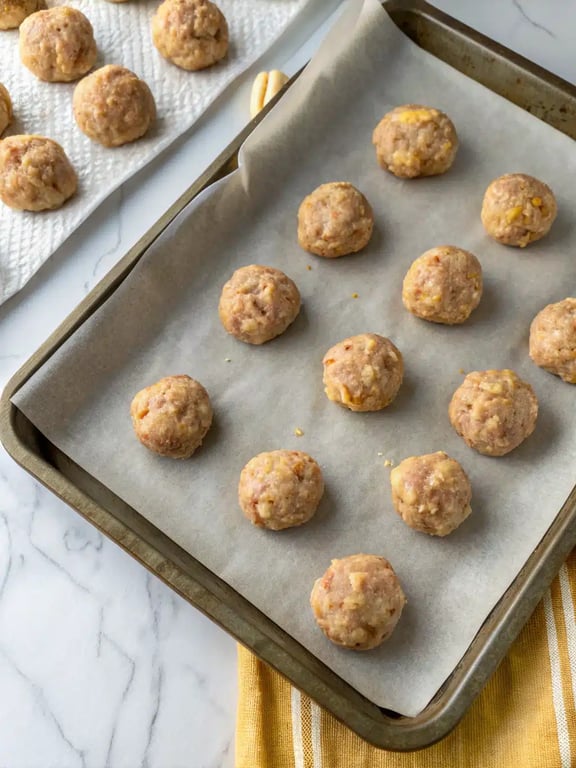 Final step for sausage balls recipe — plated and ready