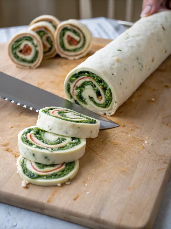 Final step for vegan pinwheel appetizers — plated and ready