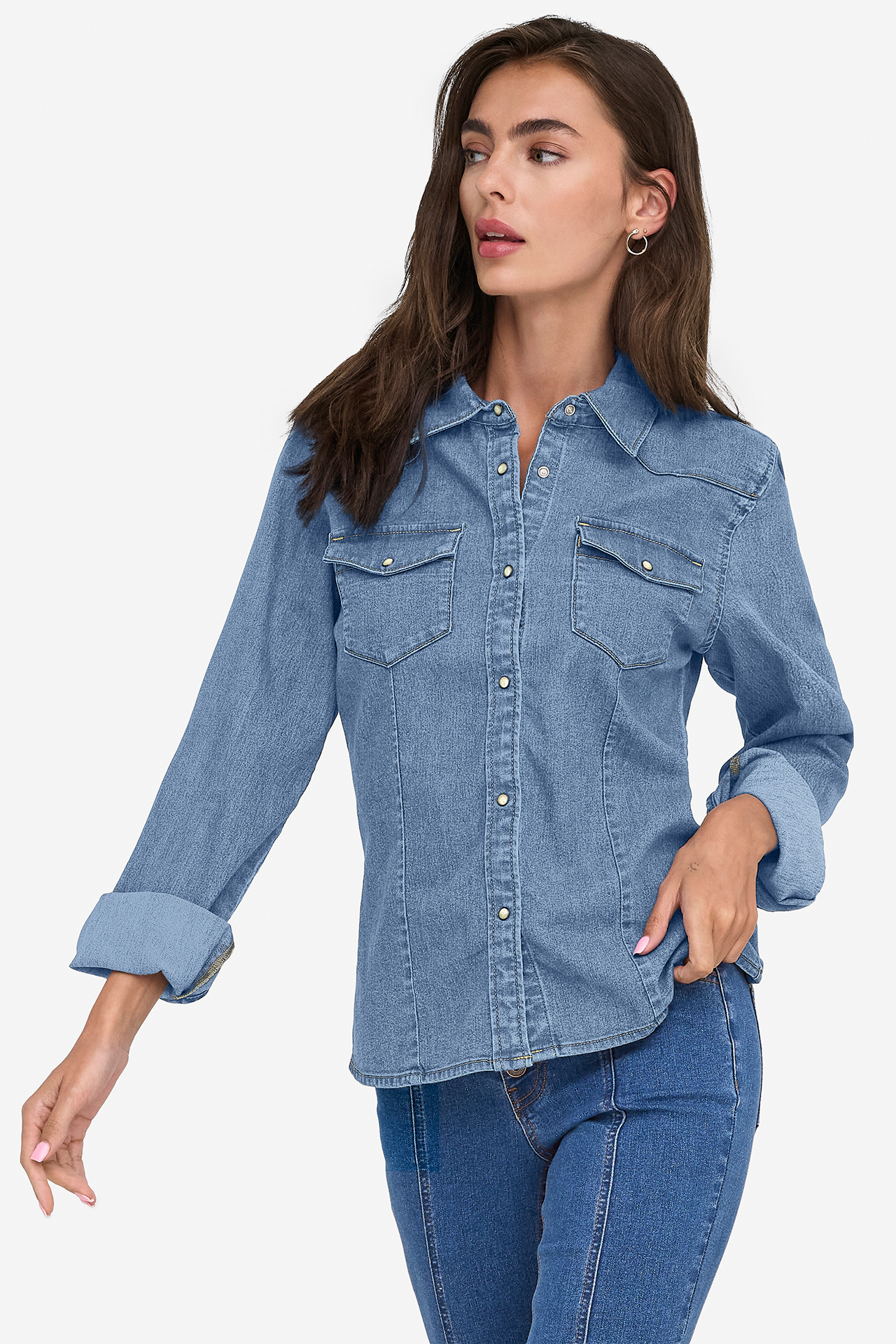 Koszula ONLY 15352339-LIGHT-MEDIUM-BLUE-DENIM Niebieski