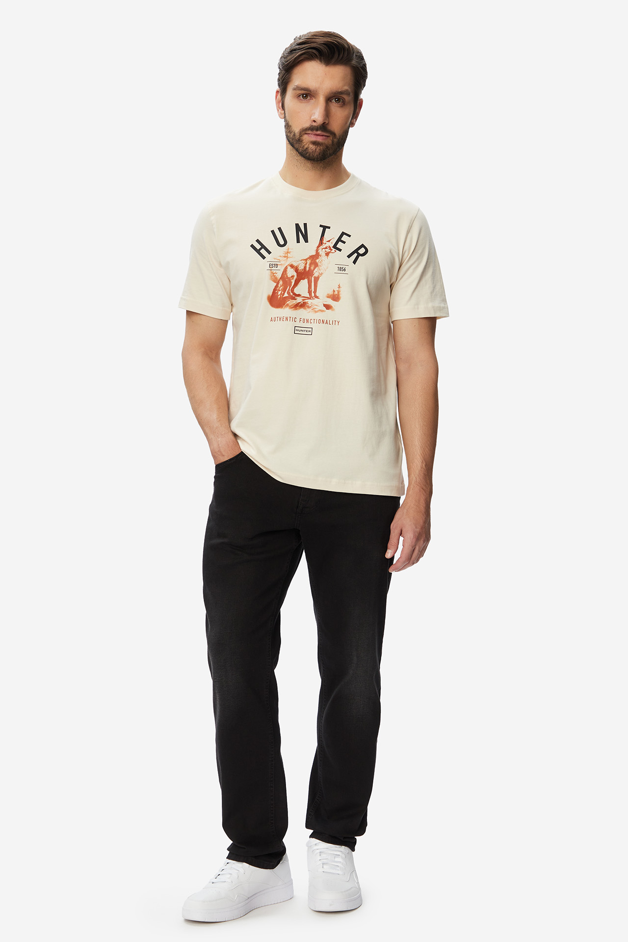 T-shirt HUNTER HAGM0010261-WD Kremowy