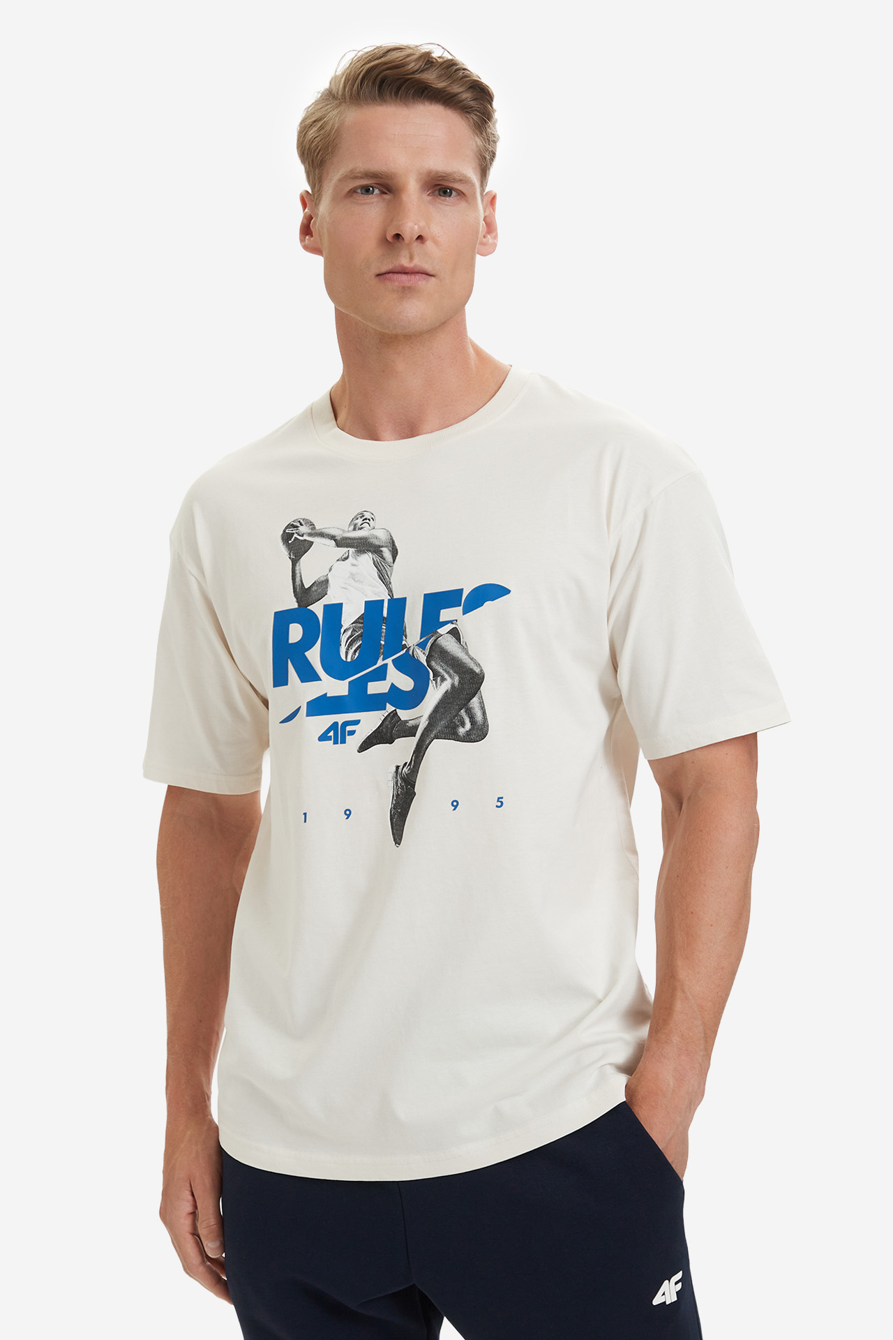 T-shirt 4F 4FWSS26TTSHM3333-12S Kremowy