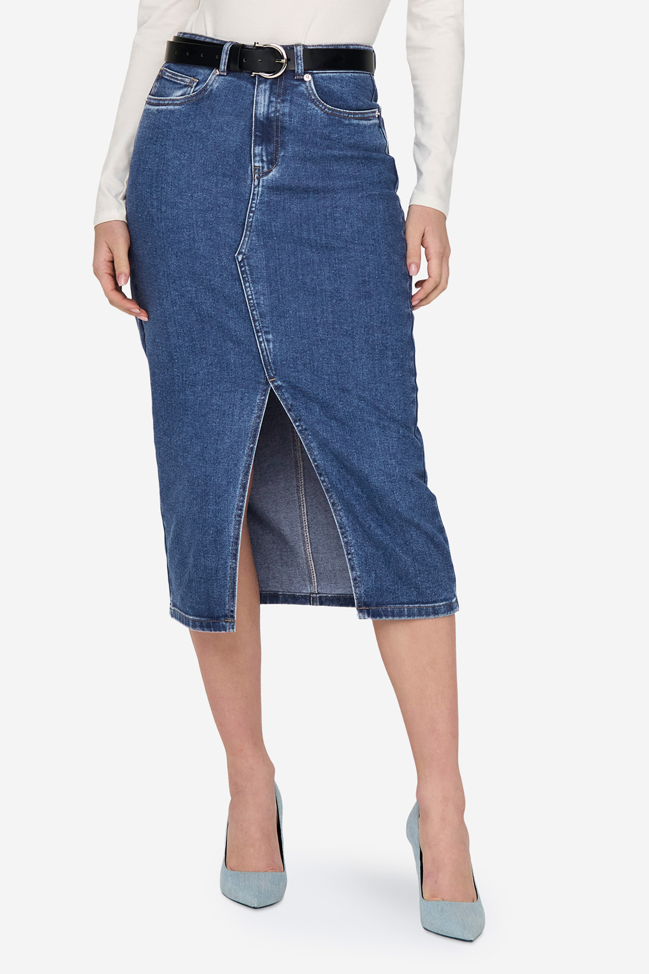 Spódnica ONLY 15324365-MEDIUM-BLUE-DENIM Niebieski