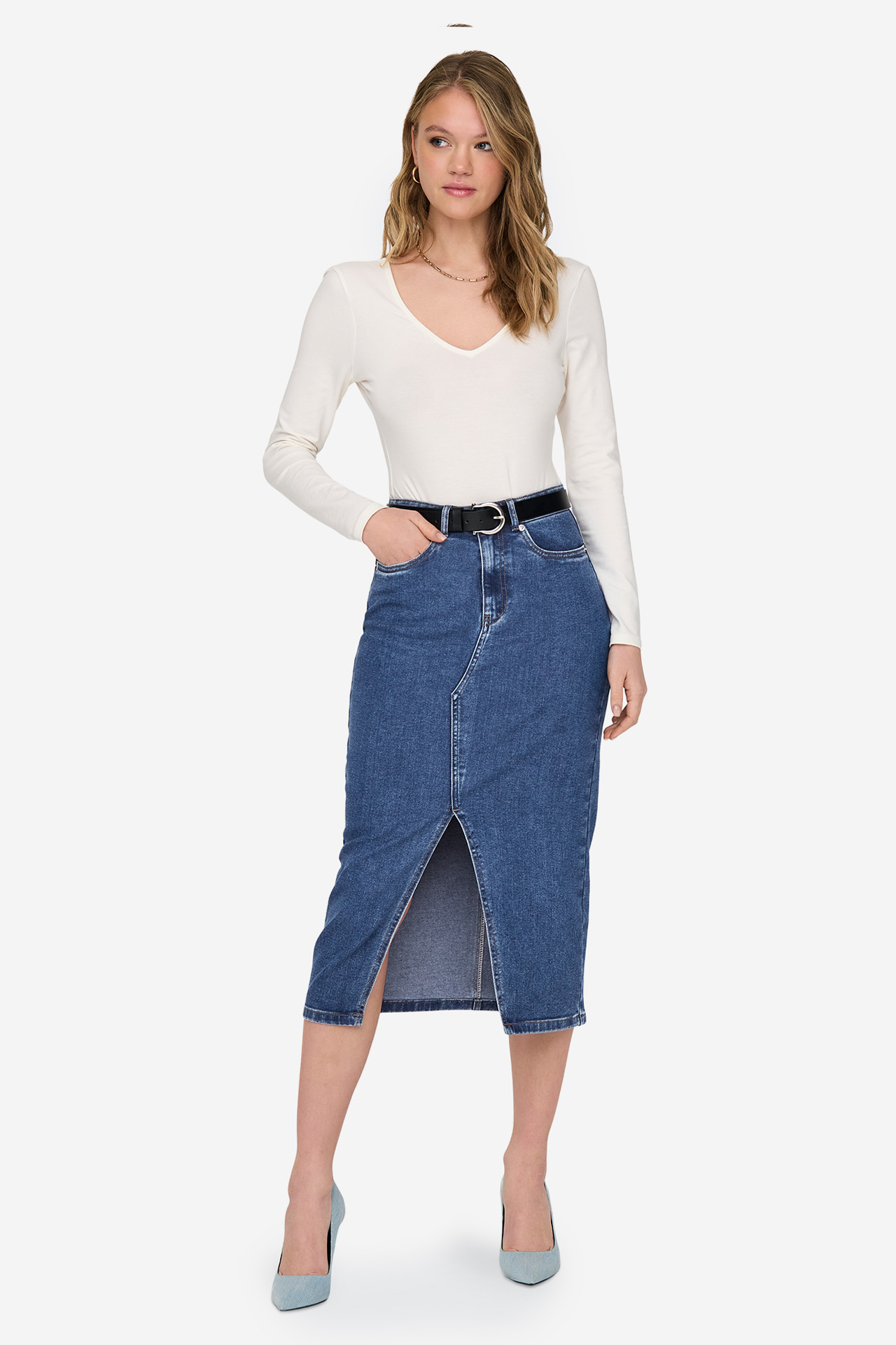 Spódnica ONLY 15324365-MEDIUM-BLUE-DENIM Niebieski
