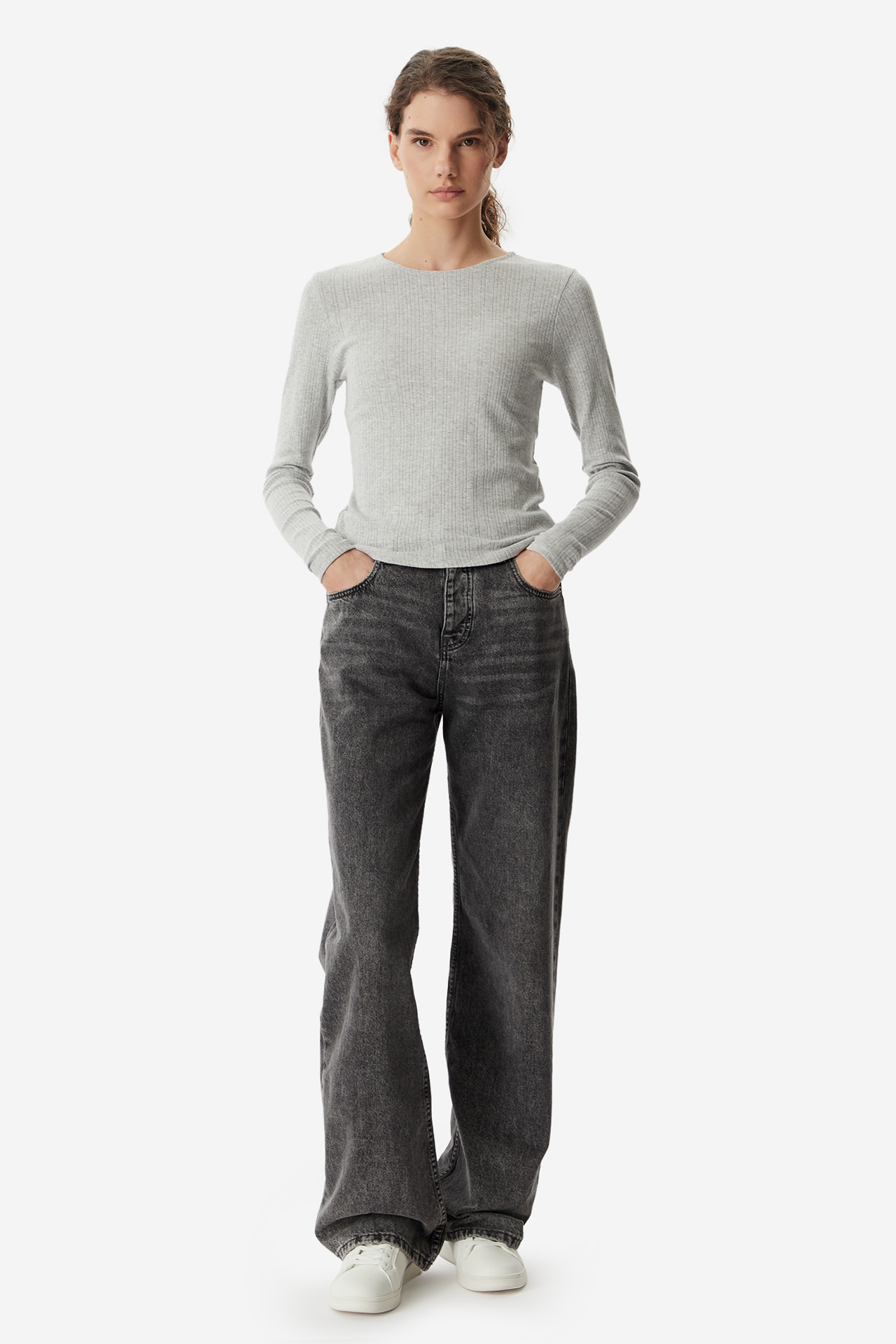Long sleeve ONLY 15357591-LIGHT-GREY-MELANGE Szary