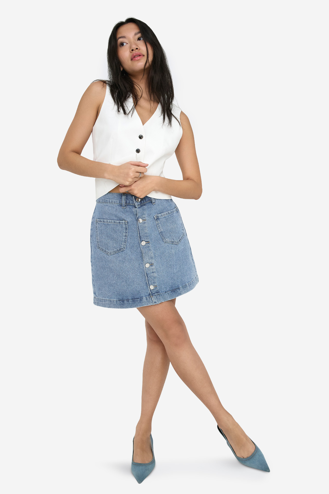 Spódnica ONLY 15349035-Light Blue Denim Niebieski