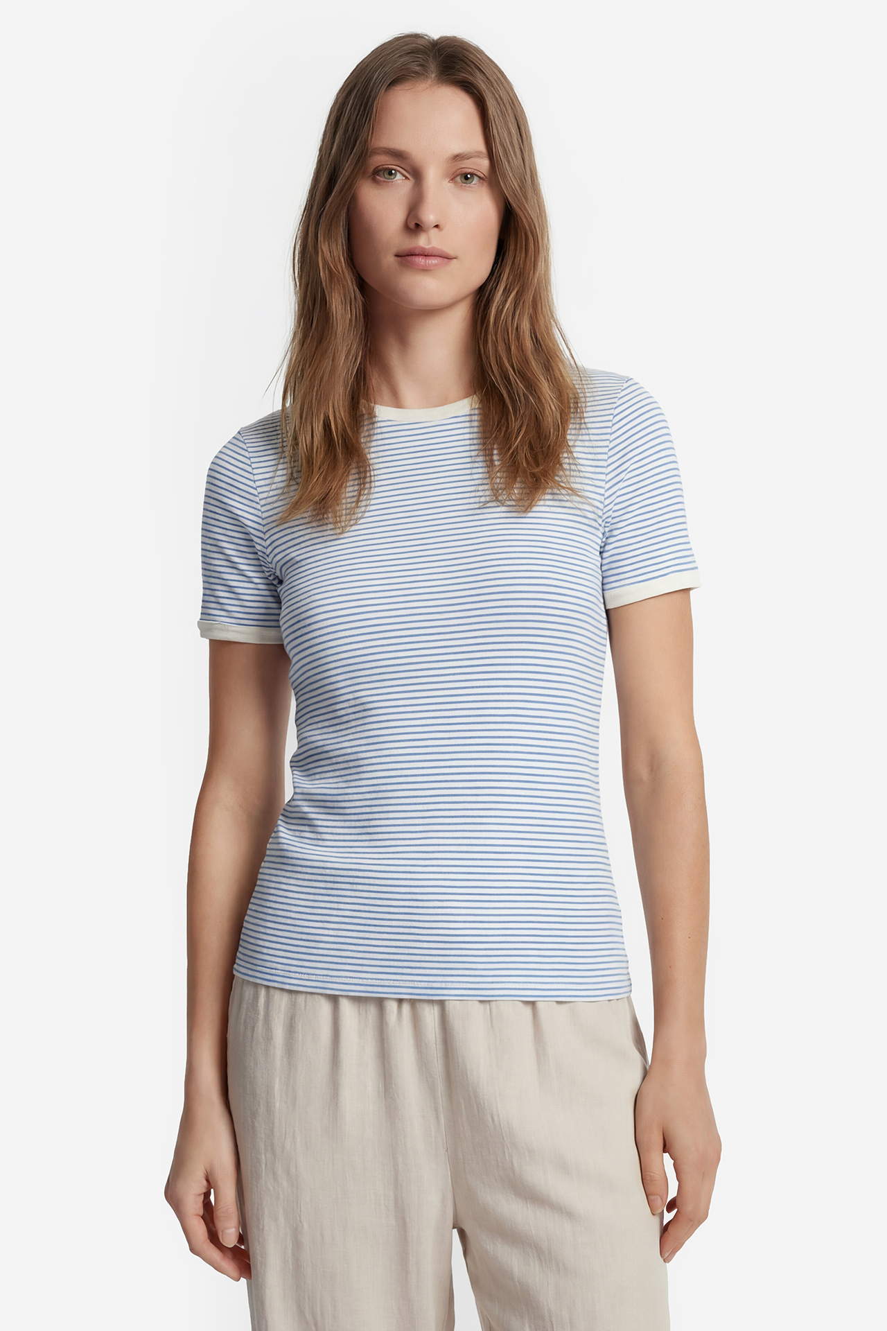 T-shirt ONLY 15315406-Cloud-Dancer-Ultramarine Beżowy jasny