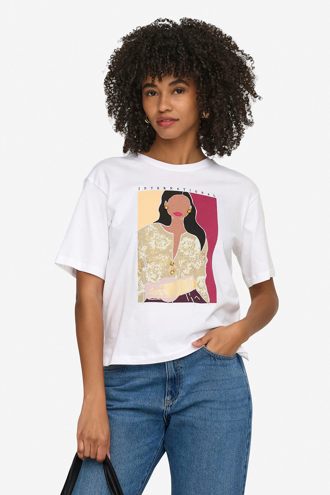 T-shirt ONLY 15372179-Bright-White-Susan-interantional Biały
