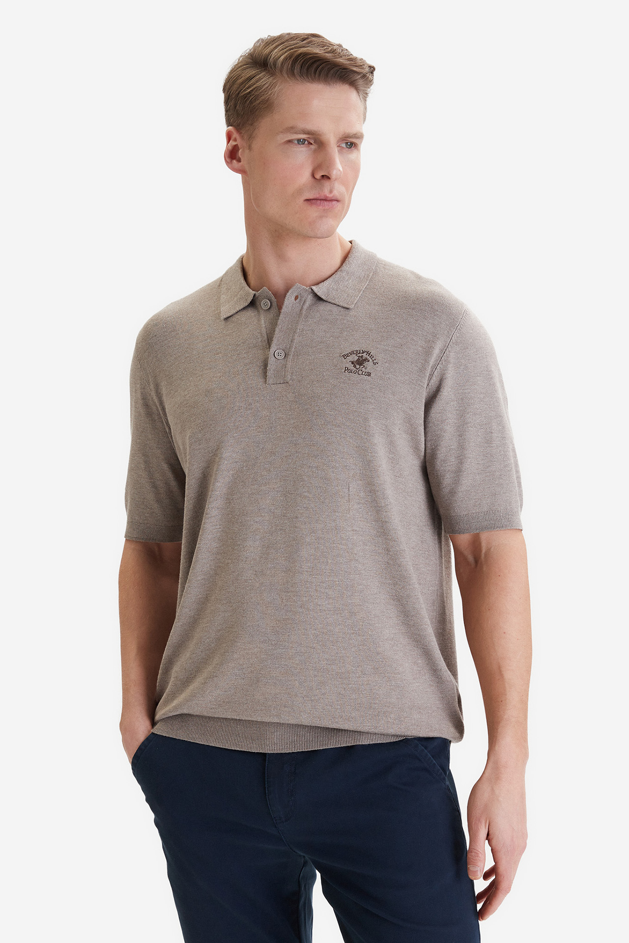 Sweter polo BEVERLY HILLS POLO CLUB W126-BHMPO-1013-39M Beżowy
