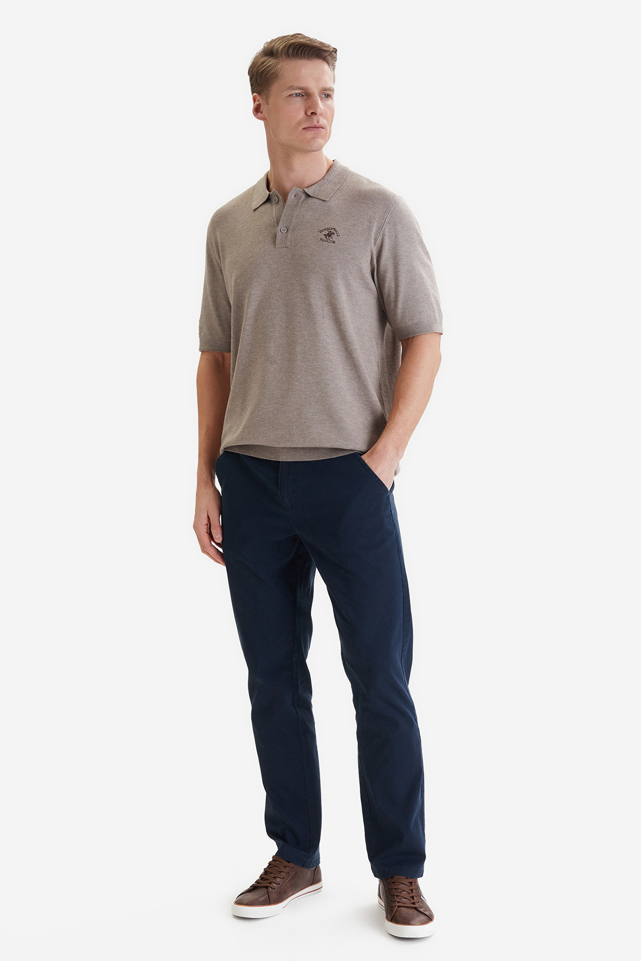 Sweter polo BEVERLY HILLS POLO CLUB W126-BHMPO-1013-39M Beżowy
