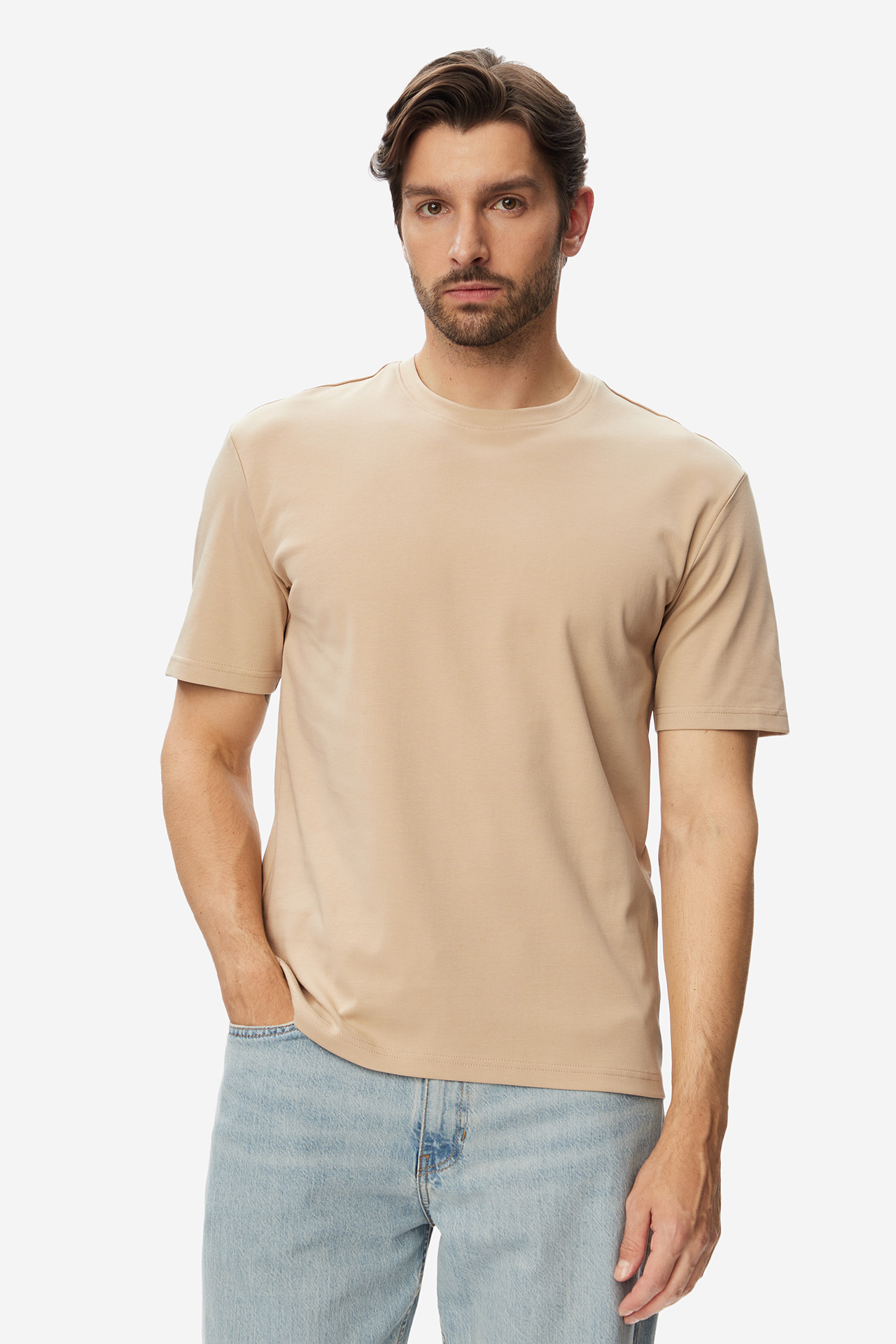 T-shirt GO SOFT W226-GSMTS-1083-39X Beżowy