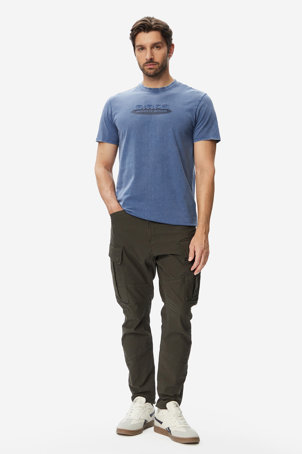 T-shirt AMERICANOS W226-AMMTS-1055-21M Niebieski