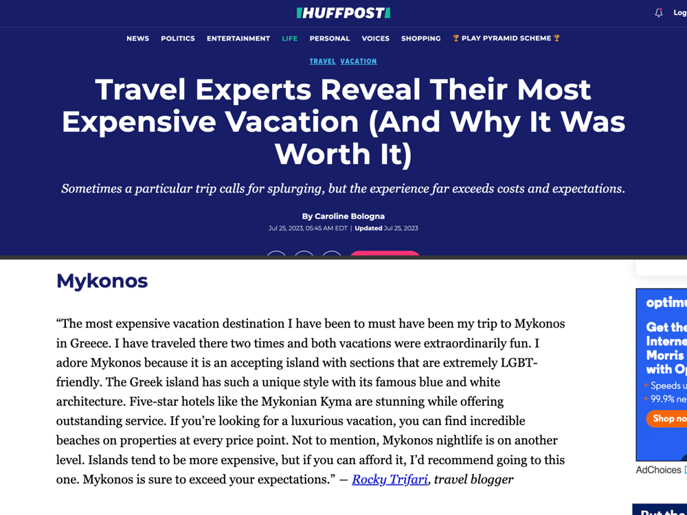 HuffPost:
Experts Reveal Most Expensive Vacations