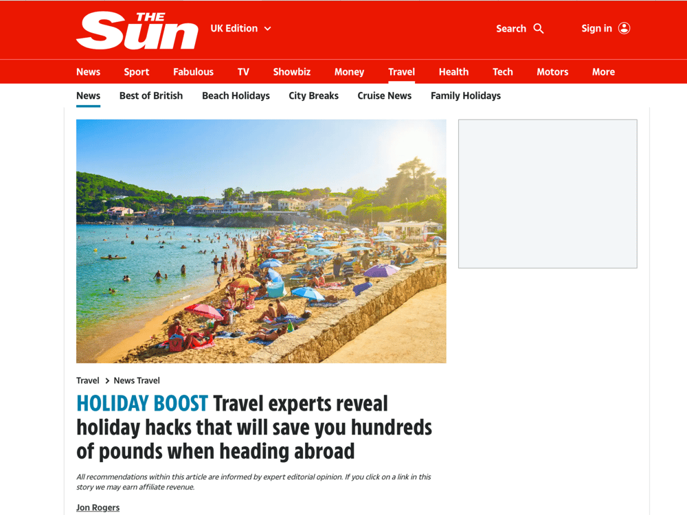 The Sun:
Travel Experts Reveal Holiday Hacks