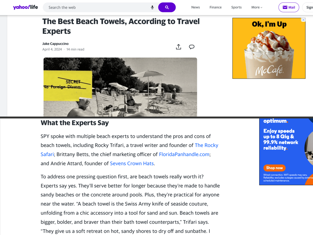 Yahoo Life:
Travel Experts on the Best Beach Towels