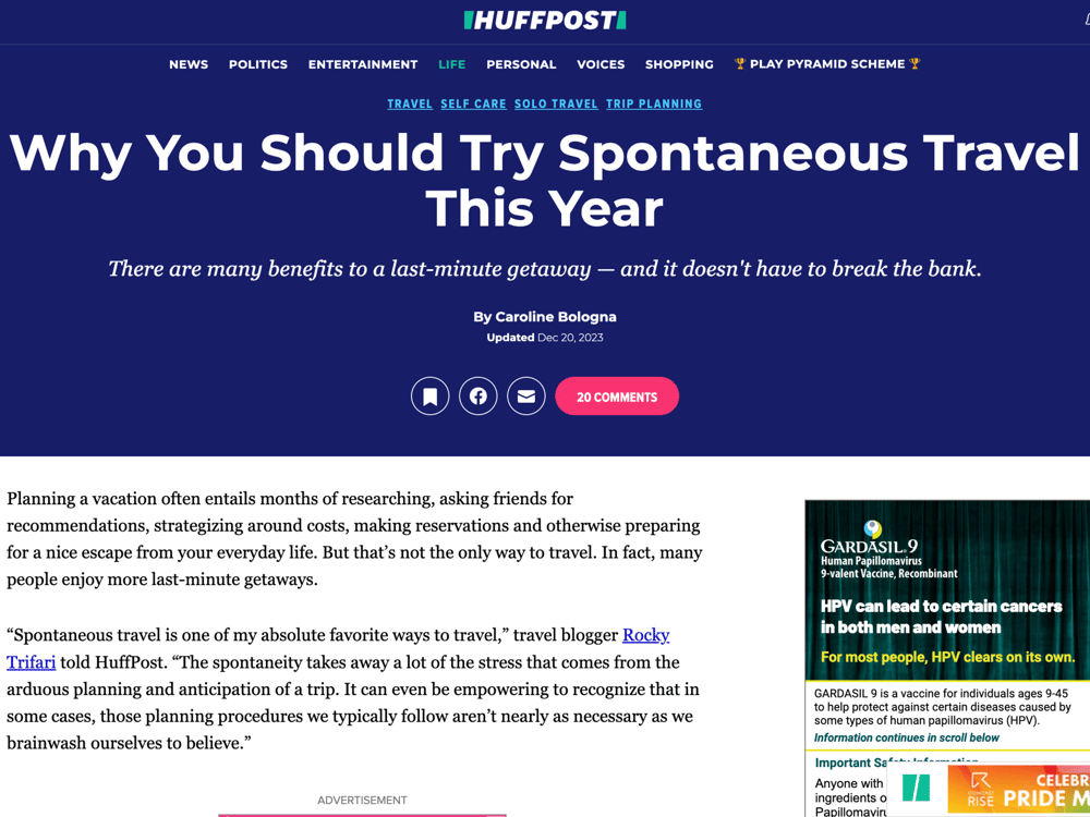 HuffPost:
Spontaneous Travel Tips