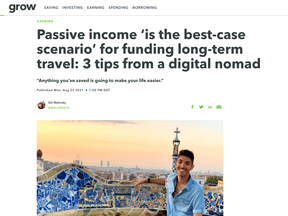 Acorns + CNBC Grow:
Passive Income ‘is the best-case scenario’ For Funding Long-Term Travel: 3 Tips From a Digital Nomad
