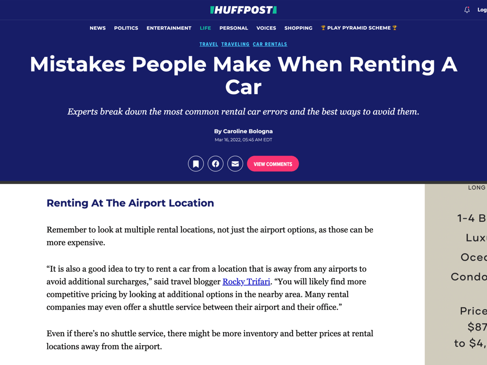 HuffPost:
Common Car Rental Mistakes
