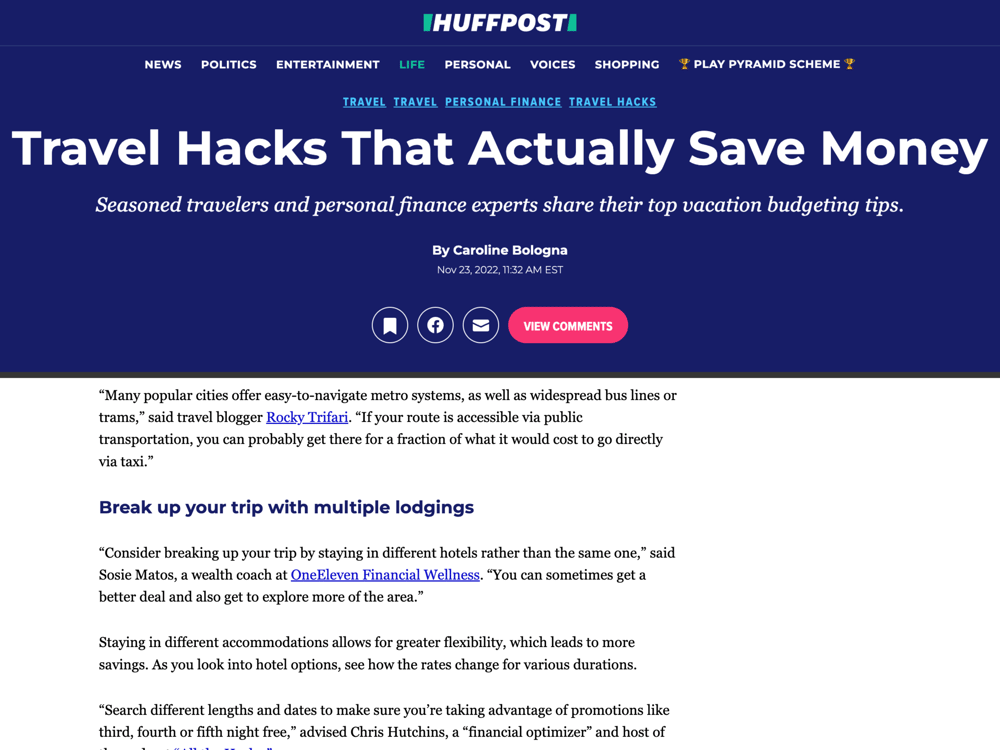 HuffPost:
Travel Hacks That Save Money