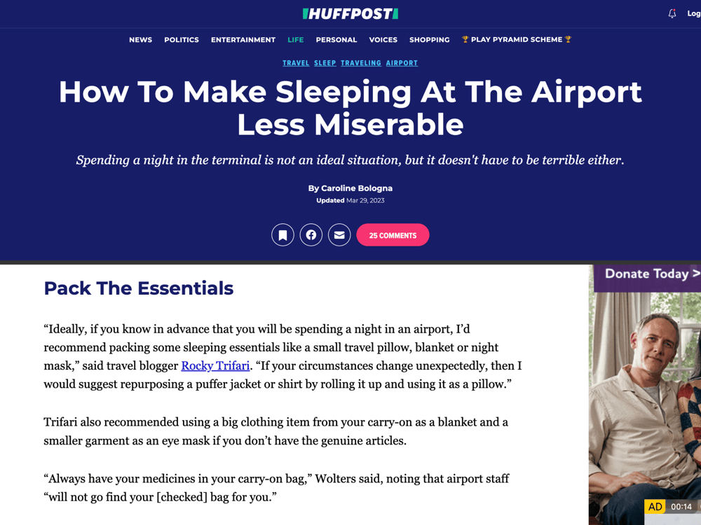 HuffPost:
How to Sleep Comfortably at Airports