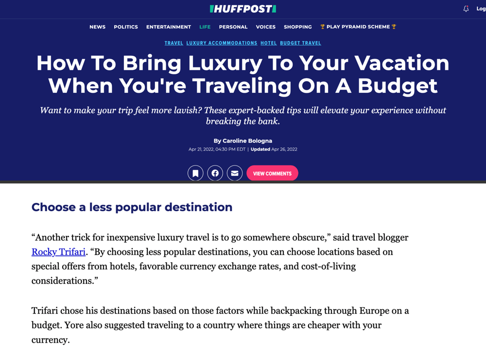 HuffPost:
How to Bring Luxury on a Budget