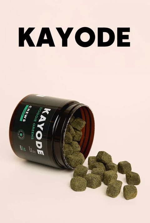 Kayode greens chews spilling out of an open jar