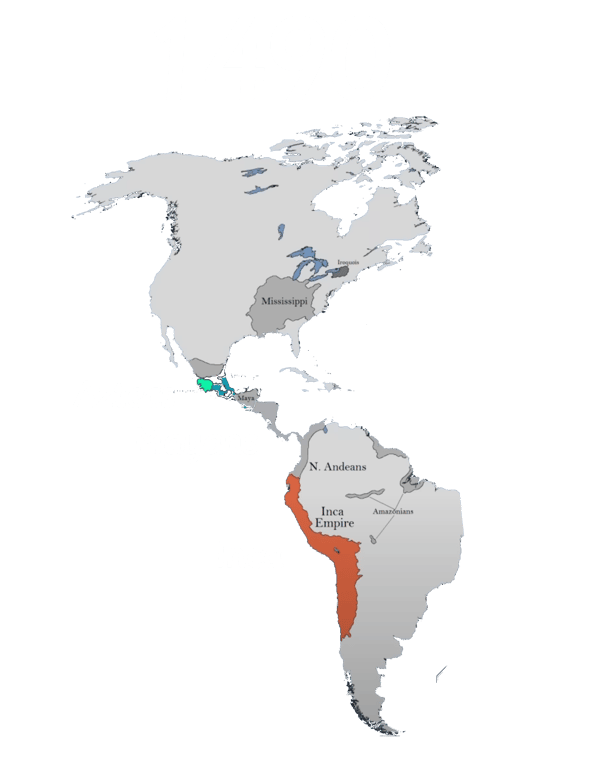 Map of the Americas in 1490 showing Indigenous territories
