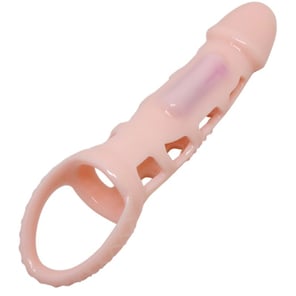 Funda Extensora Pene Con Vibración Y Strap Natural 13.5 CM