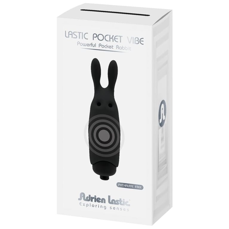 Vibrador de Bolsillo Adrien Lastic Pocket Conejo Negro Discreto, Potente y Recargable