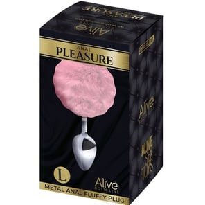 Plug Anal de Metal Liso con Pompon Rosa Talla L Juguete Erótico de Alta Calidad