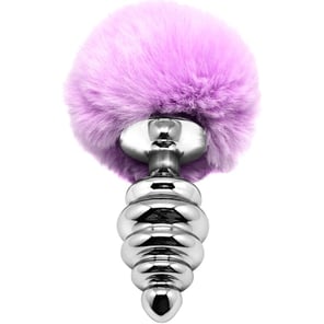 Plug Anal Metálico Espiral con Cola de Pompon Violeta Talla M Juguete Sexual Unisex