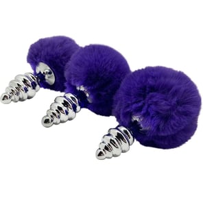 Plug Anal Metálico Espiral con Pompon Violeta Oscuro Talla M Juguete Erótico de Placer para Adultos