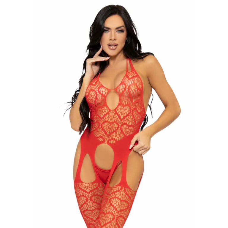 Bodystocking De Red Con Tirantes Talla única - Rojo