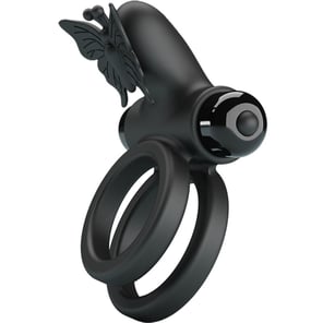 Doble Anillo Vibrador Con Estimulador Negro