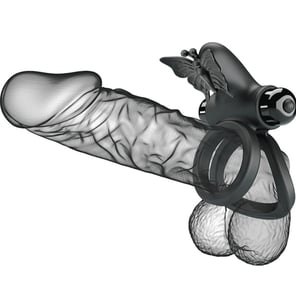Doble Anillo Vibrador Con Estimulador Negro