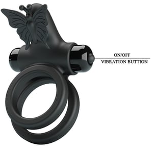 Doble Anillo Vibrador Con Estimulador Negro
