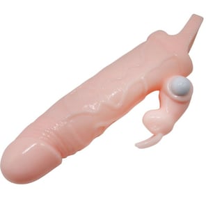 Brave Man Funda Pene Con Rabbit Vibrador 16.5 CM Natural